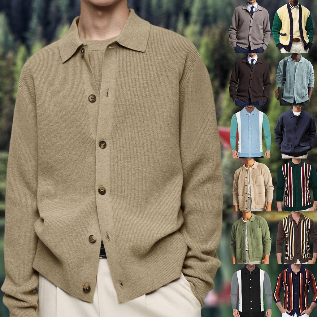 Men's Casual Knitted Cardigan Solid-Color Open-Front Sweater Coat