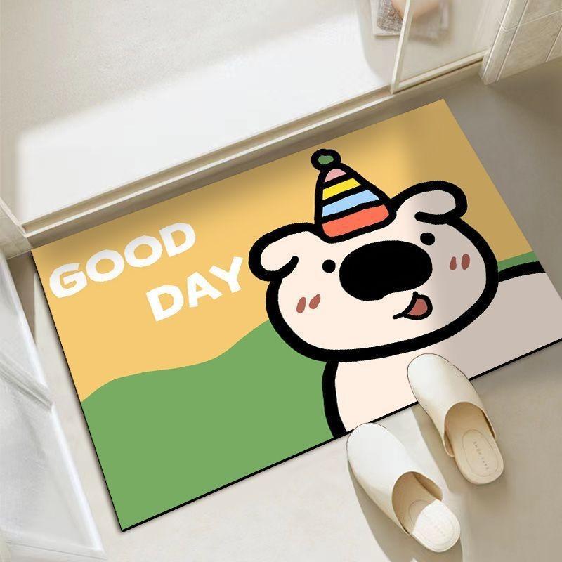 Cute Dog Cartoon Cat Checkered Pattern Diatom Mud Cushion Kitchen Carpet Toilet