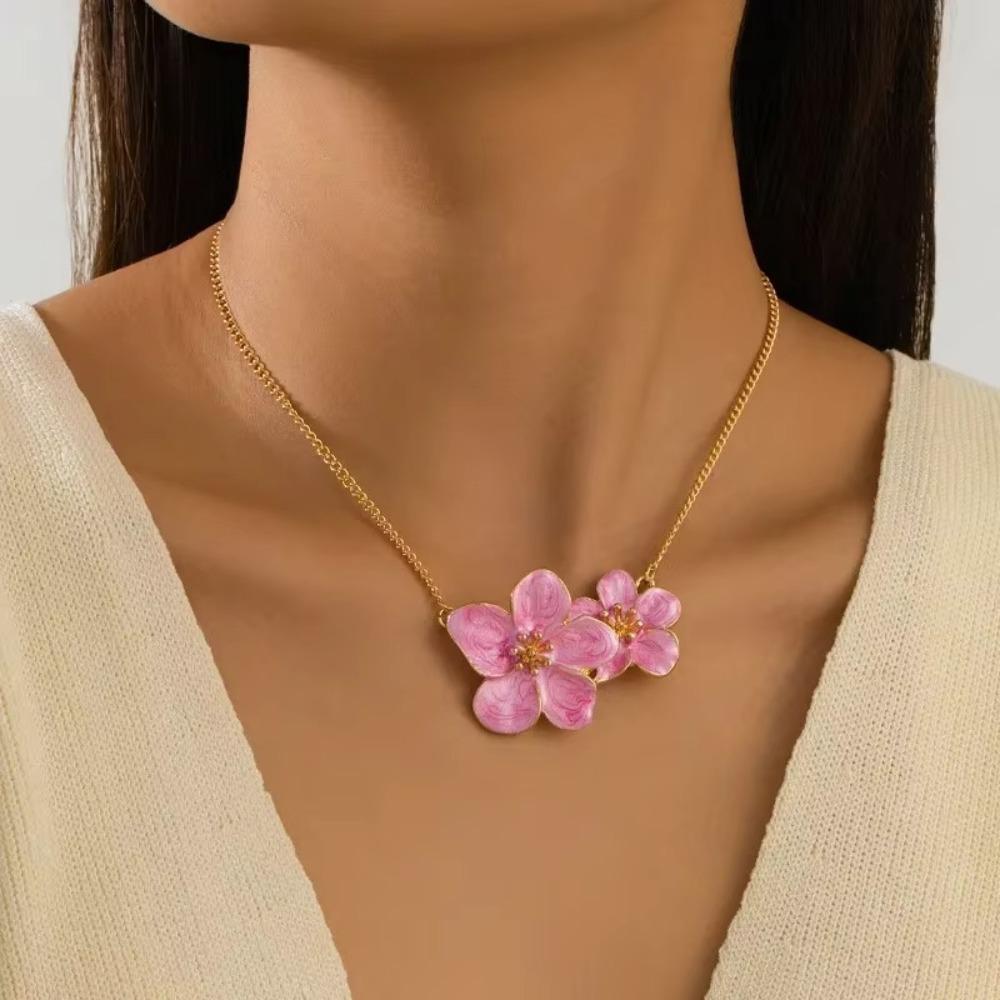 Elegant Enamel Flower Pendant Necklace Cherry Blossom Pendant Necklace Wedding розовый