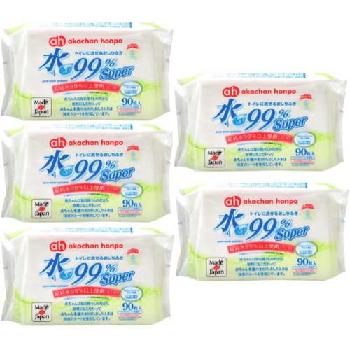Super Flushable Wipes, 90 sheets x 5 packs