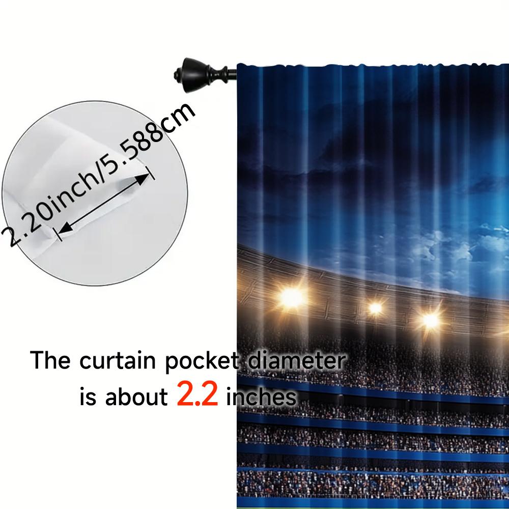 Blackout Flat Window Curtains Football Stadium Night Fans Cheering Green Field Polyester Festive Wall Decor Curtain Set Of 2 Made Washable