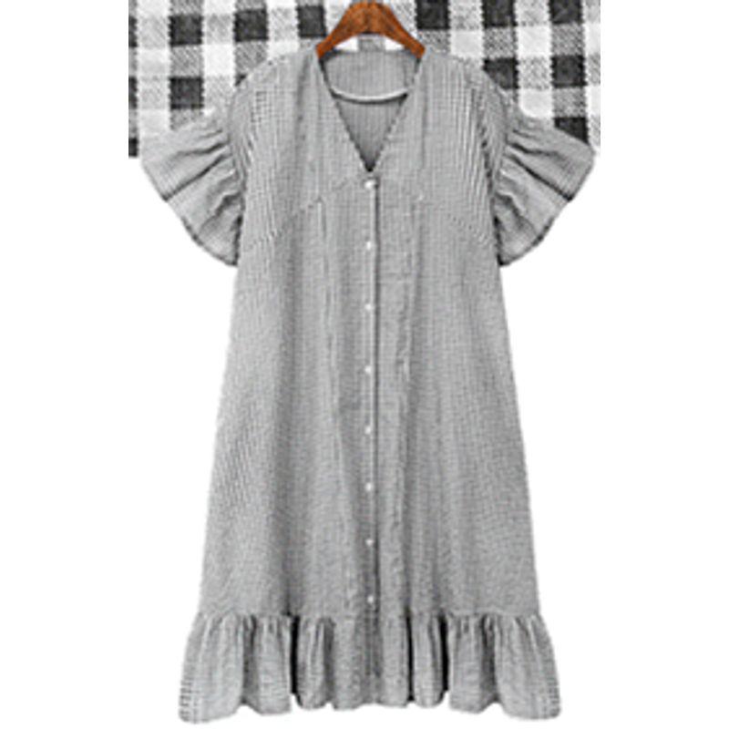 

Летнее новое клетчатое повседневное однобортное платье Black Plus size XL