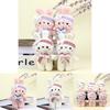 Soft Fluffy Pink And White Bunny Plush Toy With Bow For Kids Backpack Keychain
