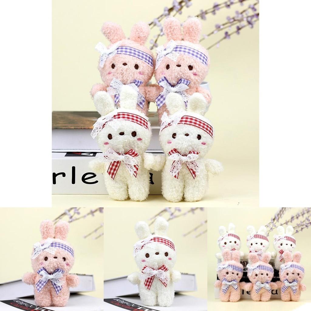Soft Fluffy Pink And White Bunny Plush Toy With Bow For Kids Backpack Keychain