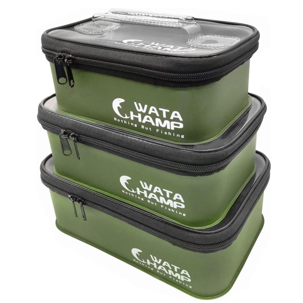 WATACHAMP Fishing Tackle Box Set of EVA Mini Bucket Tackle Case Lure Case Transparent Top Lid Soft Handle Easy To Carry Multifunctional Dark Green Box