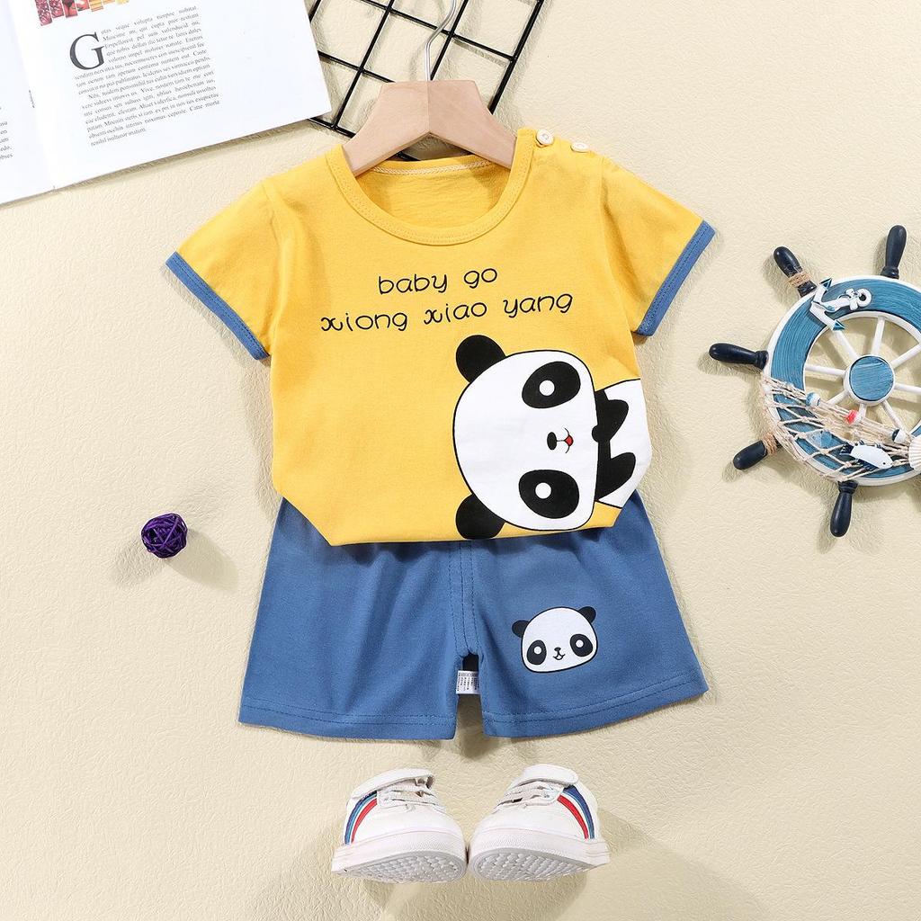 Kids' Summer Cotton Two-Piece Set: Cartoon Short Sleeve & Shorts for Toddlers