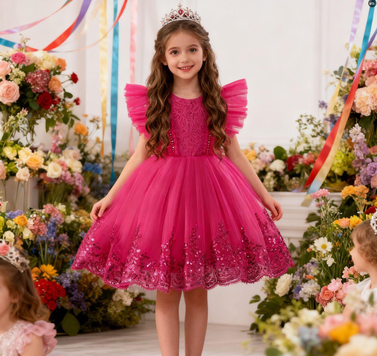 

Girls Embroidered Mesh Dress - Baby Princess Christmas Gown, Cute Short Skirt for Evening or Performance. 110 cm розы красного