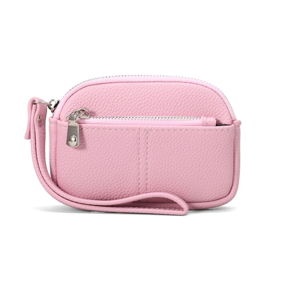 Fashion PU Leather Women Mini Wallet Solid Color Storage Bag Students Coin Purse Large Capacity Zipper Wrist Key Bag Zipper