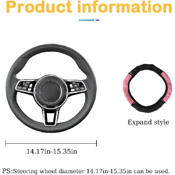 Bling Car Steering Wheel Cover, 15 Inch Rhinestones Soft Leather Elastic Steering Wheel Protector, Sparkly Crystal Diamond For Women Girls, Car