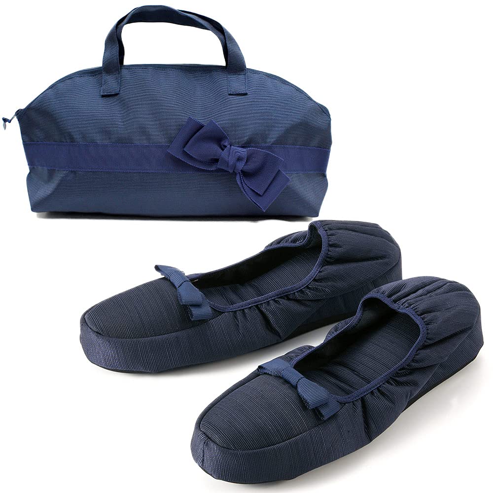 Kirsch Blute Portable Slippers with Room Grosgrain and Mini 3.5cm Heels, Shoes, Navy, Ribbon, KS35C-NS20 (L)