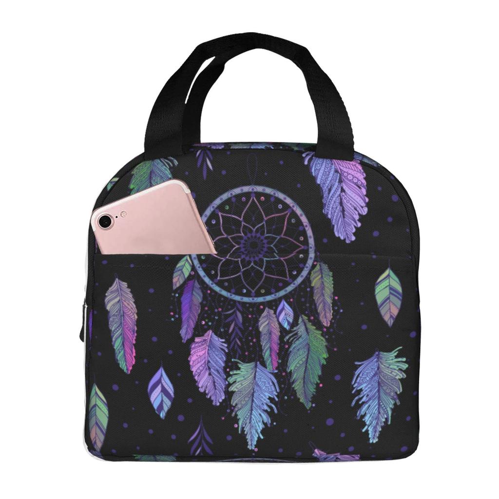 Black Dreamcatcher Print Lunch Box Waterproof Thermal Cooler Food Insulated Lunch Bag Kids for Kids Portable Picnic Tote Bags