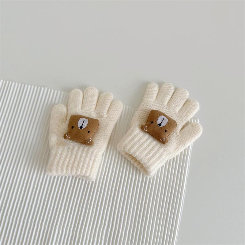 Mignons Gants d'Hiver pour Bébé Ours Couleur Unie Tricotés Doigts Entiers Gants Enfants Garçons Filles Moufles Chaudes d'Extérieur
