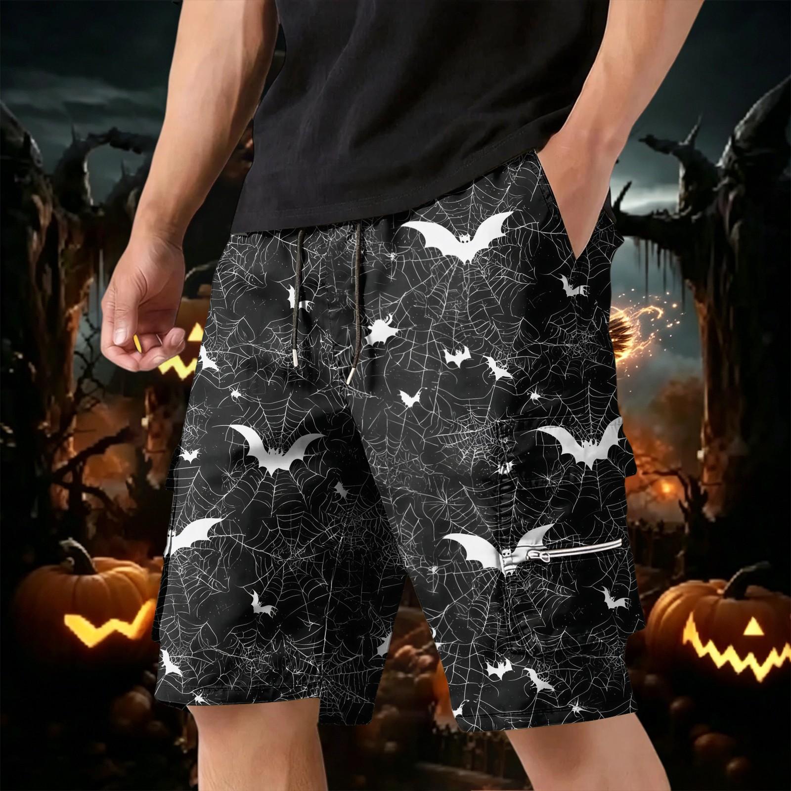 Men s Halloween Cargo Shorts with Multiple Pockets and Drawstring L