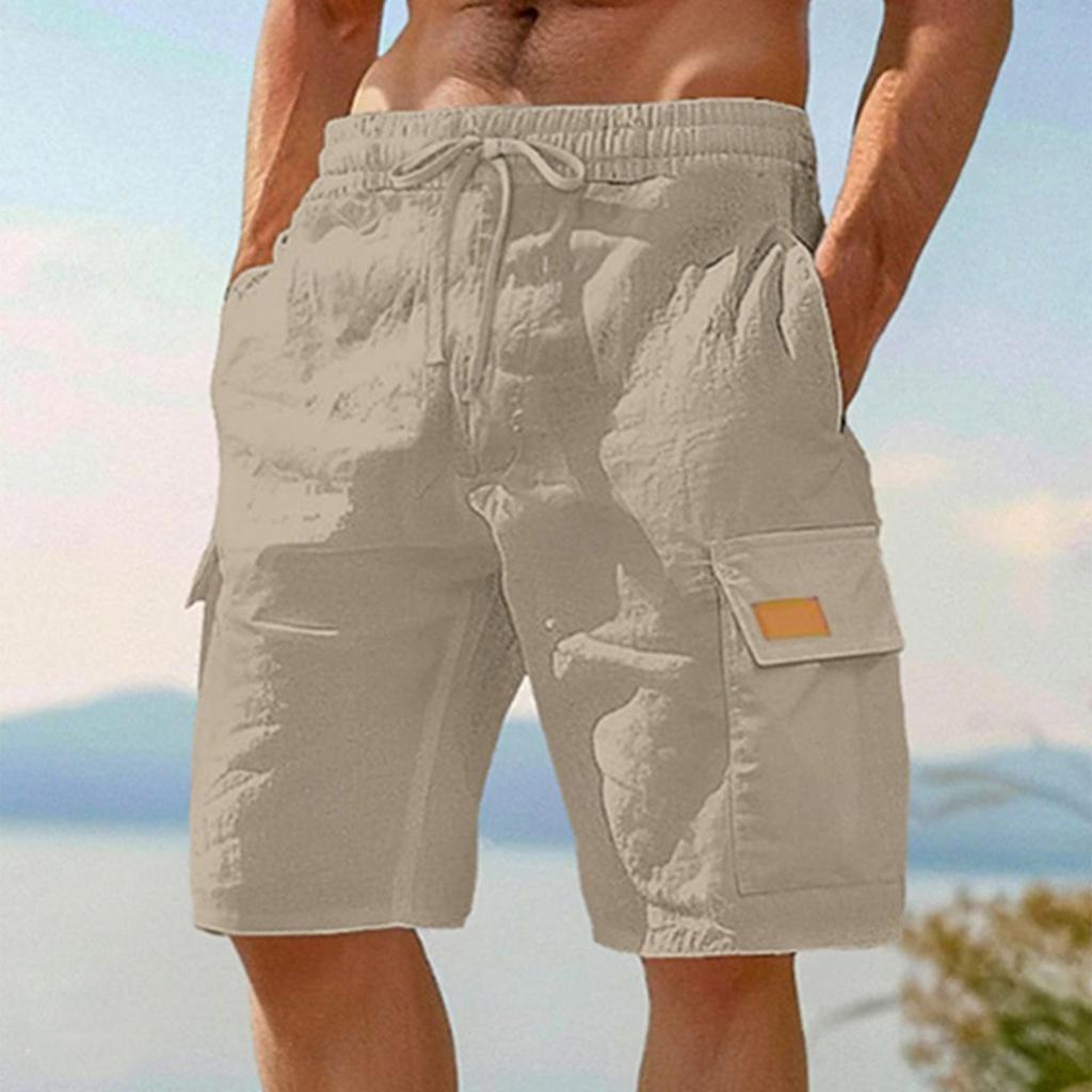 Men's Work Pants Shorts Linen Shorts Beach Shorts Elastic Waist Drawstring Multiple Pockets