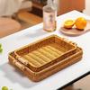 Multi-Use Pp Woven Storage Basket With Wooden Handle Modern Rectangular Shallow Bin For Living Room Bedroom Kitchen Hotel Servic