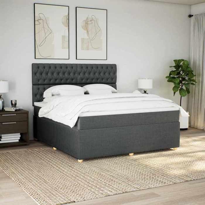 Bettrahmen mit Matratze - 180x200cm - Dunkelgrauer Stoff - Einstellbare LED-Leuchten - 2 Personen