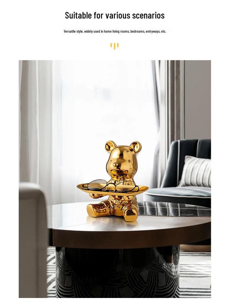 Elegant Ceramic Bear Storage Tray & Piggy Bank - Hallway Shoe Cabinet & Living Room Decor