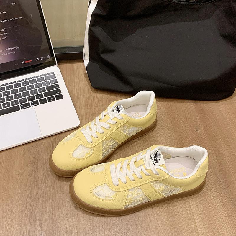 Faux leather lace German training shoes women's 2025 summer new Korean version of platform muffin color matching lace-up casual sports shoes