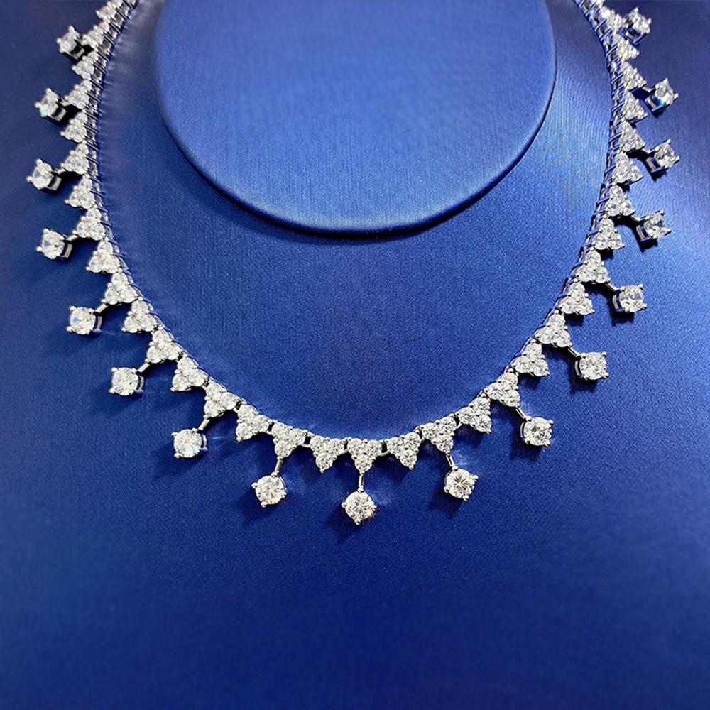 Halsketten aus 18 Karat Weißgold mit facettierten Saphiren und Edelsteinen, Geschenk zum Verlobungsjubiläum, 925er Sterlingsilber, edler Schmuck