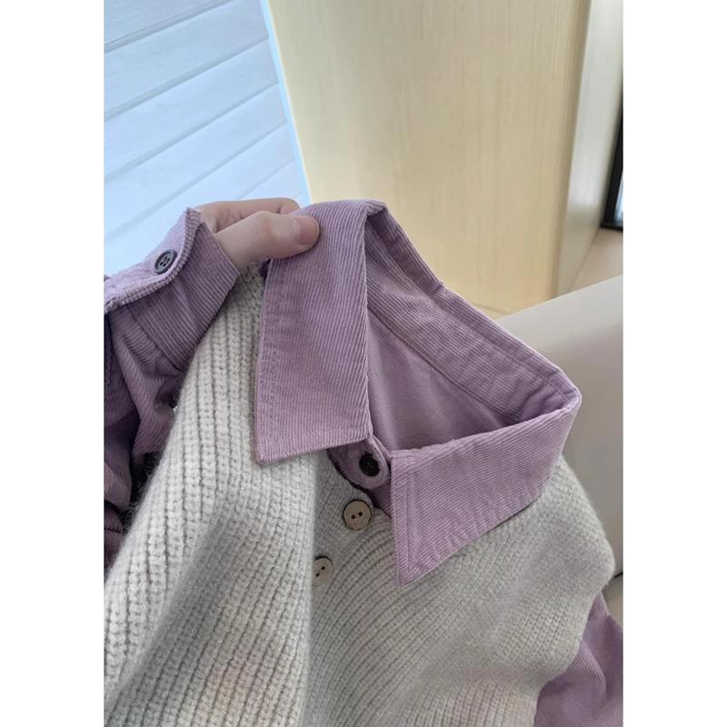 Casual Loose Corduroy Long Sleeve Pure Color Shirt Lapel Top Clothes