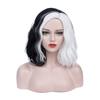 BERON Perucă Scurtă Ondulată Neagră și Albă Yin-yang pentru Femei Perucă Ondulată Perucă Cosplay de Halloween Bandă de Păr
