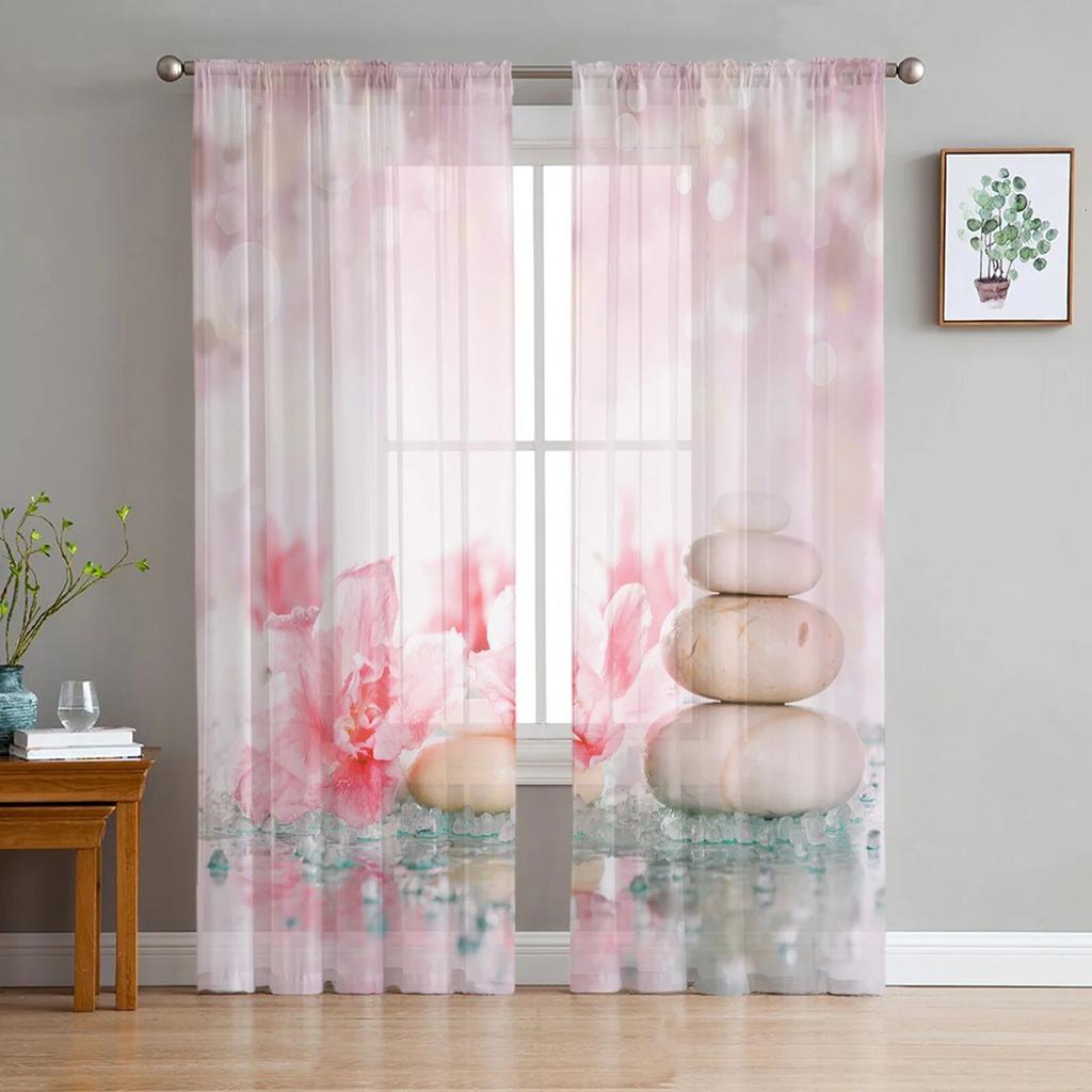 Perdele transparente cu reflexie de piatră Lotus pentru sufragerie dormitor Decor pentru interior Perdele de Crăciun din voile din șifon