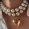 Personalized Cyberstyle Multi-layer Round Bead Peach Heart Necklace