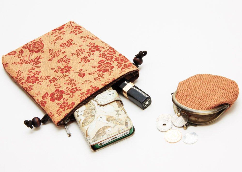 Made In Japanese Persimmon Mini Kyoto [crearekiki] Women's Pochette, Small, Japan, Style, Dyed, Canvas, Lightweight, Pochette, KS-76 (Camellia)