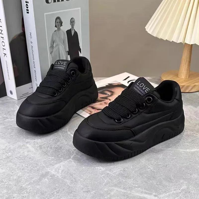 Damen Casual Sneaker Damen Trend Ballerinas Leder Dicksohlige Damen Neue Mode Herbst Winter Komfort Vulkanisierte Plateau Schuhe