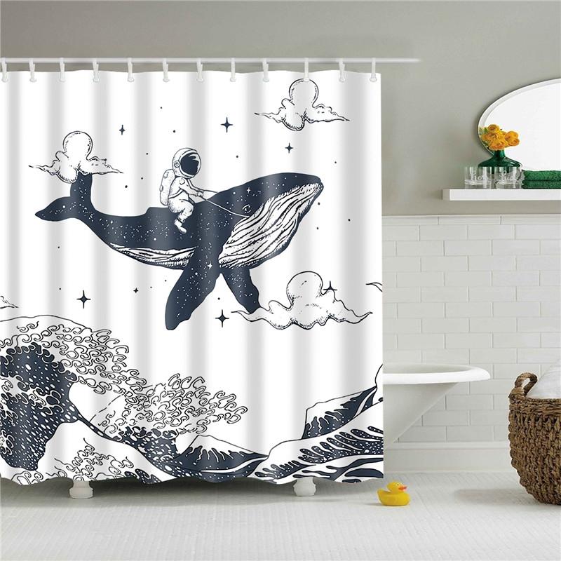 Fabric Shower Curtain Cute Cartoon Hippo Animals Dogs Cats Deer Bath Curtain Waterproof Polyester Bathroom Curtain With Hooks