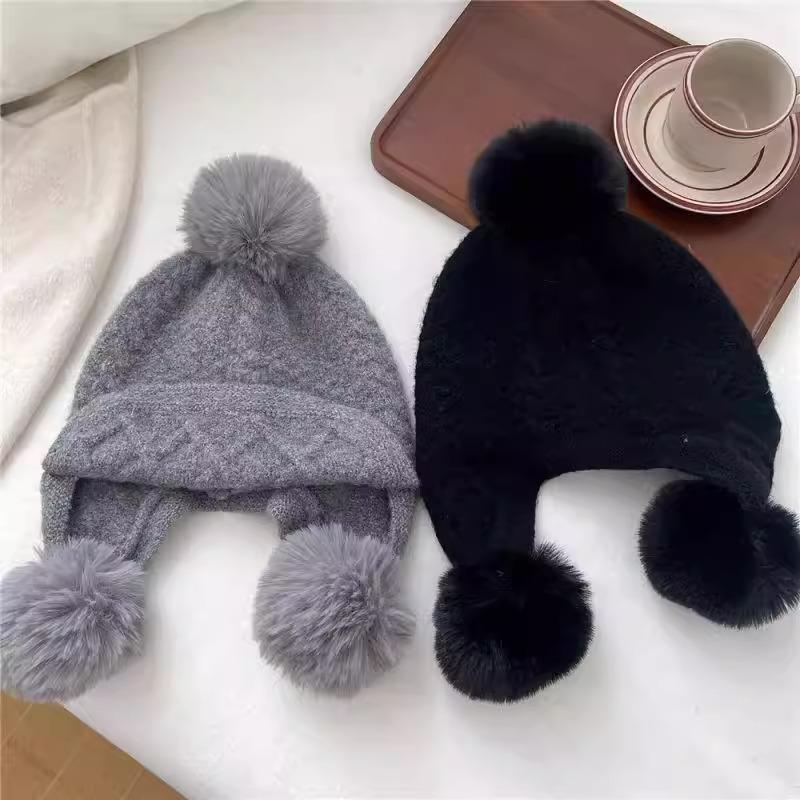 Three ball Cap Wool Blend Anti aging Warm Ear Protecting Cap for Women To Keep Warm and Show Off Their Face in Autumn and Winter  Little Lei Feng Cap