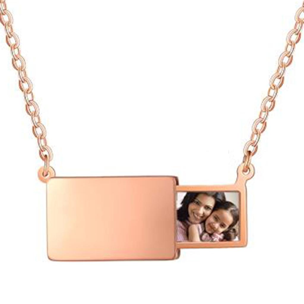 Custom Photo Box Pendant Necklace Stainless Steel Personalized Words and Picture Choker