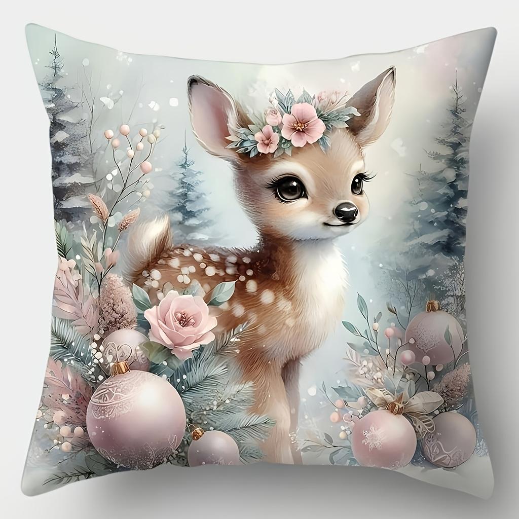 4pcs Christmas Throw Pillow Covers, Cute Snowman And Reindeer Pattern Double-Sided Print Cushion Cases, 17.72 X 17.72 Inch Square Decorative Waist Pil