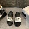 Large Size One-word Cool Slippers Summer New Solid Color Woven Hollow Square Head High Heels Thick-soled Thick-heeled Slippers