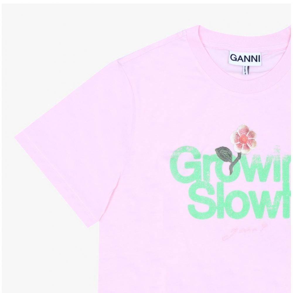 Ganni Damen Growing Slowly Logo Kurzarm T-Shirt 868 A1050191