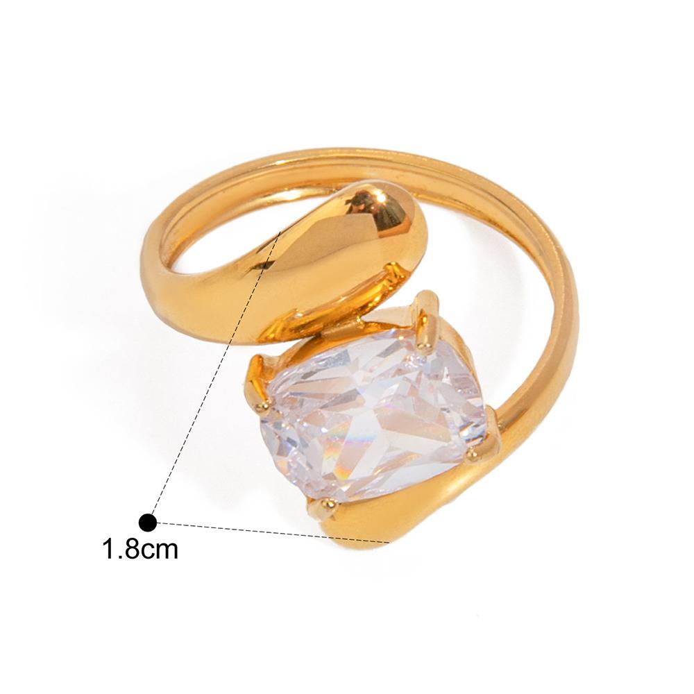 Shiny Cubic Zirconia Adjustable Ring 18K Gold Plated Stainless Steel Geometric Waterproof Daily Chic Jewelry for Women