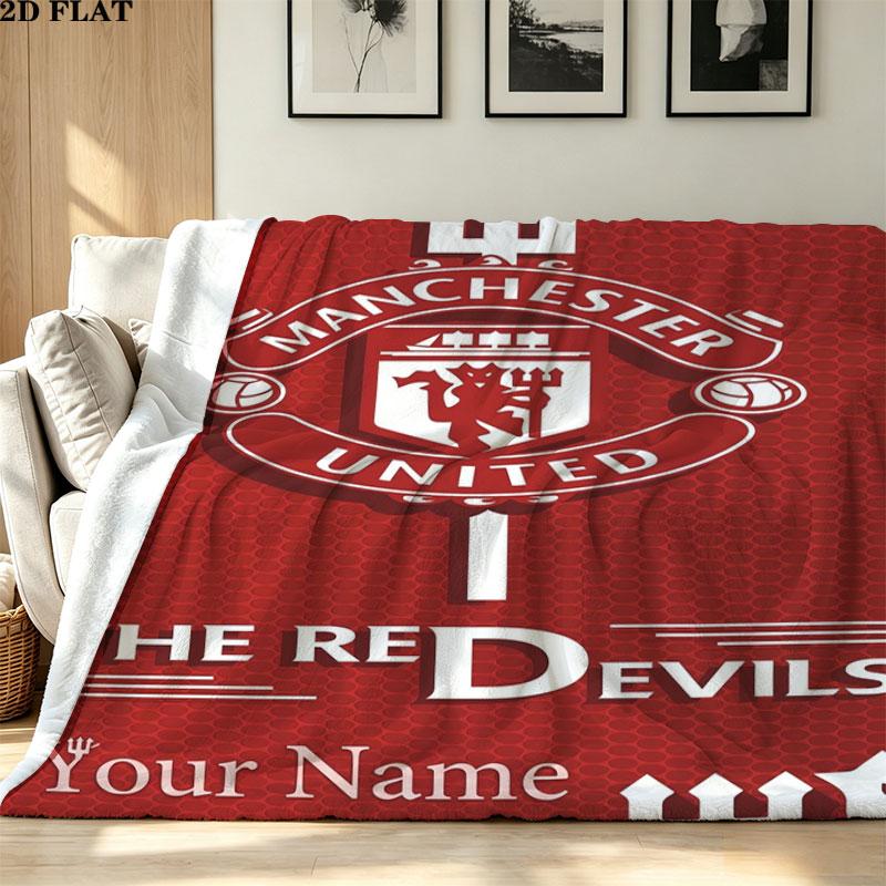 1PC Manchester United F Custom Name Patterned Flannel Blanket Suitable For All Seasons for Home Decor Warmth and Comfort Gifts Holiday Present
