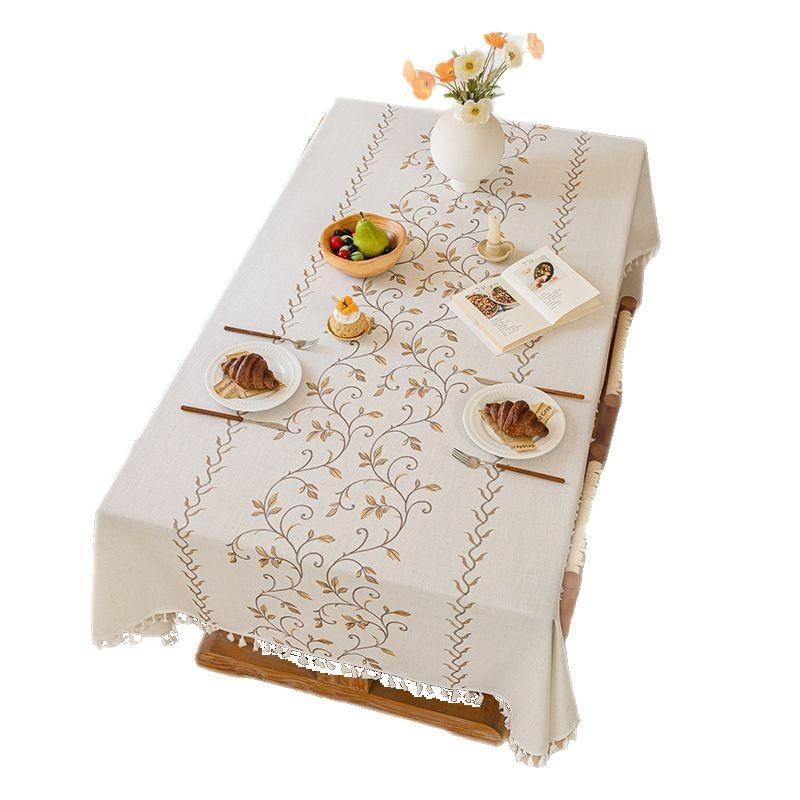 French Linen Embroidered Waterproof Tablecloth Rectangular Coffee Table Cover Fresh And Elegant