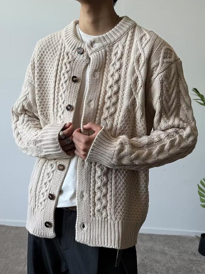 Men's Autumn Winter Retro Knit Sweater Coat - Casual & Trendy, Stand Collar