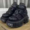 Punk Style Women Shoes Gothic Ankle Rock Boots Lace-up Heel Height 9CM Platform Shoes Woman Metal Decor Woman Sneakers