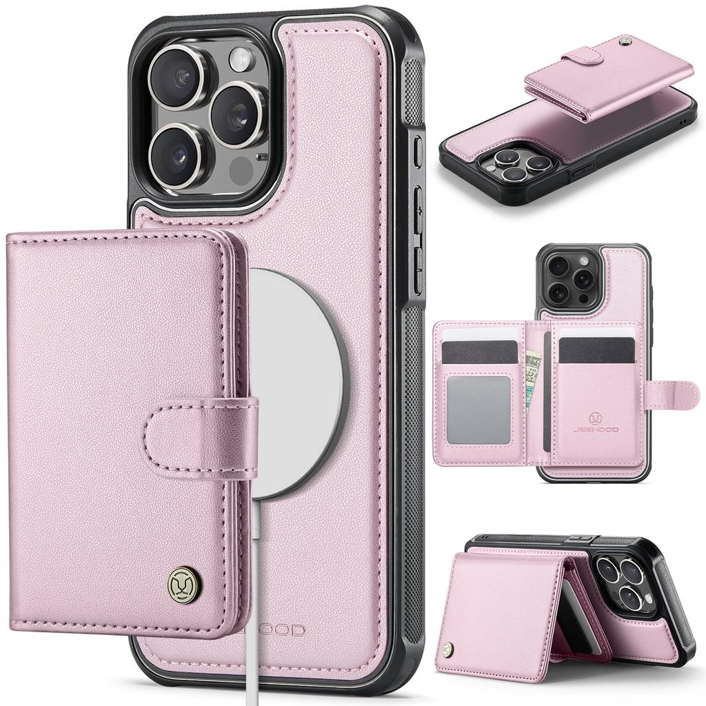 For iPhone 14 Pro Case JEEHOOD J09 RFID Blocking Card Holder Leather Back Phone Cover Compatible with MagSafe