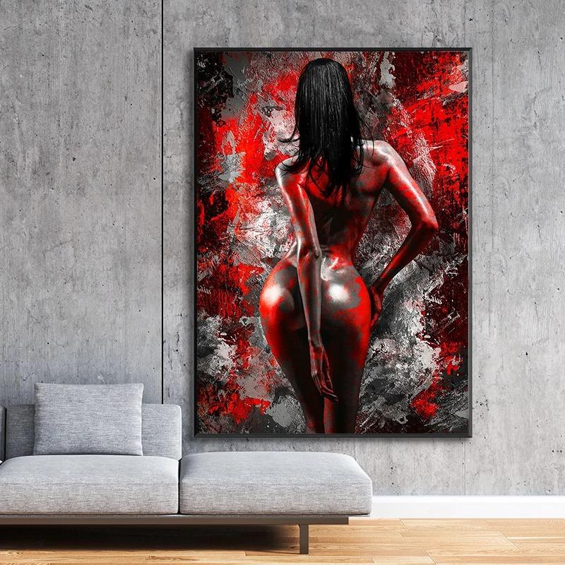 Abstrakt Schwarz Rot Sexy Akt Frau Leinwandmalerei Poster Druck Wandkunst Bilder Für Modernes Frauenzimmer Dekoration Geschenk Ungerahmt