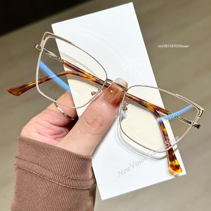 

New Geometric Metal Anti-Blue Light Glasses Women S Simple Fashion Commuting Flat Mirror Computer Goggles Whosale