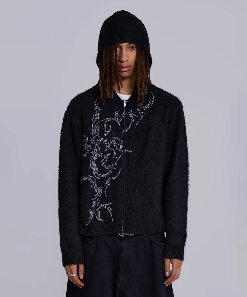 Jeidideuleondeon (M) Tattoo Zip Knit Hoodie Black