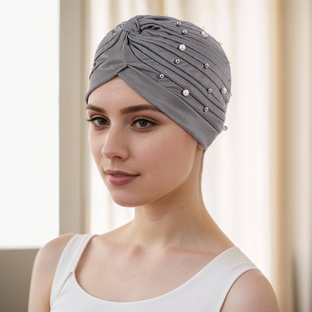 Stilvolles plissiertes Perlen-Kopftuch-Wickeltuch in Wassermelone