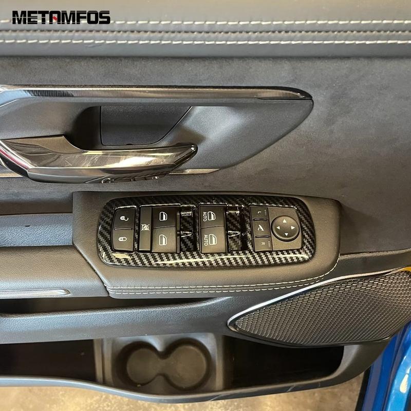 Window Lift Switch Cover Trim For Dodge RAM -2024 2025 Carbon Fiber Ide Armrest Decoration Frame Interior Accessories