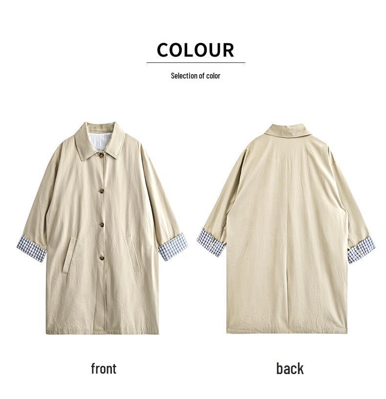 Elegant Minimalist Women's Trench Coat - Korean Style, Loose Fit, Mid-Length, Slimming Silhouette