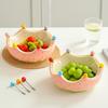2 in 1 Ceramic Fruit Plate Strawberry Orange Shape Salad Serving Fruit Serving Plate Decoration with Forks Fruit Fork Set