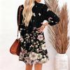 Damenmode Elegant Herbst Und Winter Langarm V-Ausschnitt Weihnachtsprint Kleid