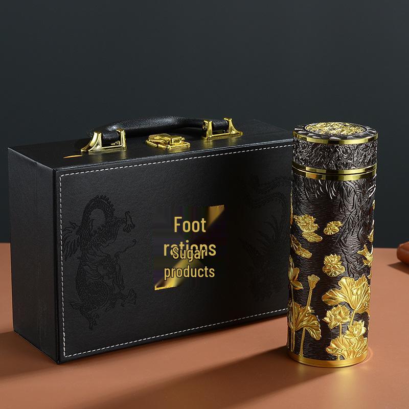 Reinsilber 9999 Thermalwasserbecher - Neun Drachen, Hundert Segnungen, Drachen & Phönix Design